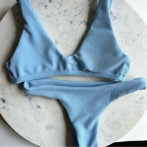 SHEIN Light Blue Textured Bikini Set Size Small